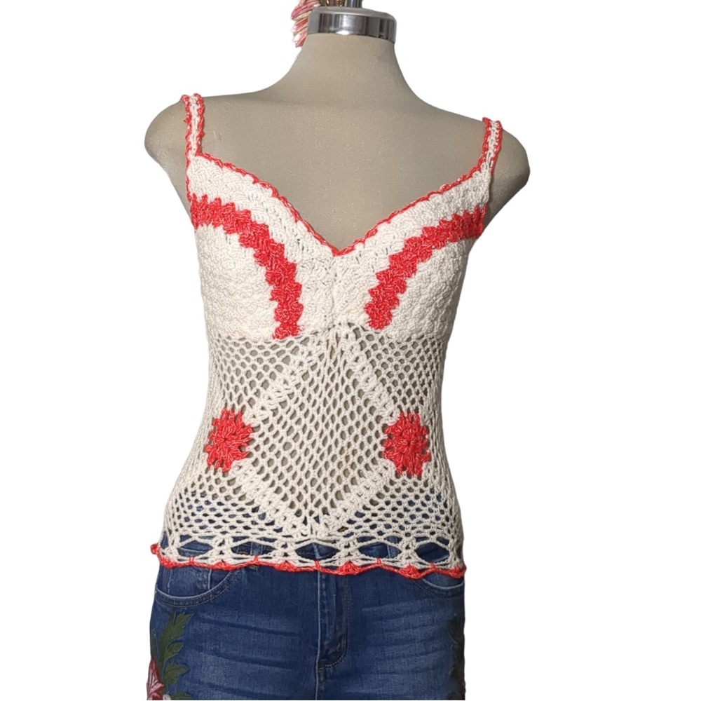 *NEW* Vintage Hand Made Crochet  Knit Top Coastal Grandma Hippie Boho Size S/ M